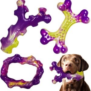ChienBox 3-Pack Indestructible Dog Toys for Aggressive Chewers 30-80lbs | Hard Nylon Bones Dog Chew Toys for Medium & Large Dogs, Bacon Flavour Tough...