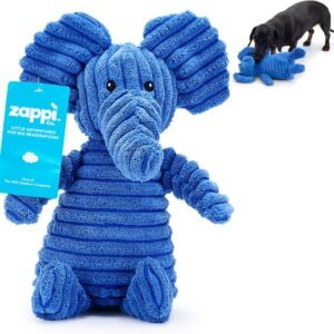 Zappi Co Blue Elephant Plush Dog Toy with Squeaker – Soft, durable, ribbed plush for cuddling and play. Perfect for small and medium dogs who enjoy a...