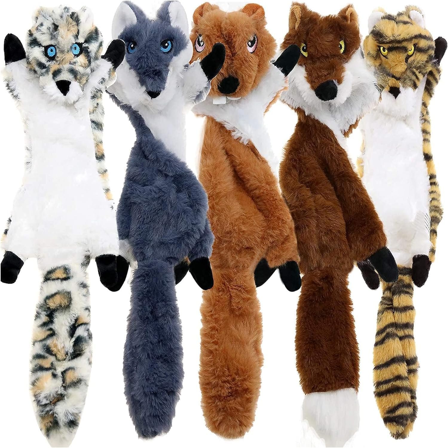 Newthinking No Stuffing Dog Toys, 5 Pack Squeaky Dog Toys Indestructible | Unstuffed, No Choking Risk, Soft Plush Material, Built-in Speaker, Small Medium...