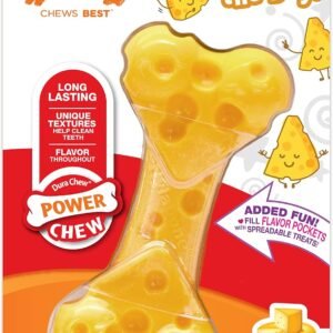 Nylabone Extreme Tough Dog Chew Toy Cheese Bone, Durable, Cleans Teeth, Cheese Flavour, Medium, for Dogs Up to 16 kg