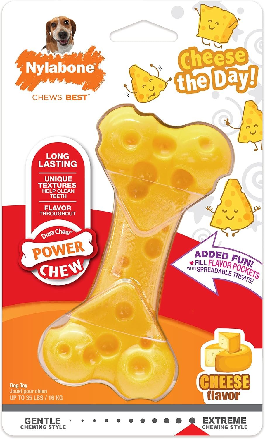 Nylabone Extreme Tough Dog Chew Toy Cheese Bone, Durable, Cleans Teeth, Cheese Flavour, Medium, for Dogs Up to 16 kg