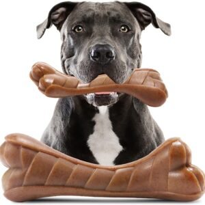 Dog Toys, Indestructible Dog Chew Toys for Aggressive Chewers, Durable Tough Interactive Nylon Real Beef Flavor Outdoor Anxiety Relief Extreme Teething Bone Chew Toys for Large Medium Dogs