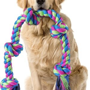 Aitmexcn Dog Rope Toy, Indestructible Dog Toys for Medium/Large Dogs 95cm | 5-Knot Dog Chew Toy, 100% Natural Cotton, Tough Tug of War Rope, Teeth Cleaning,...
