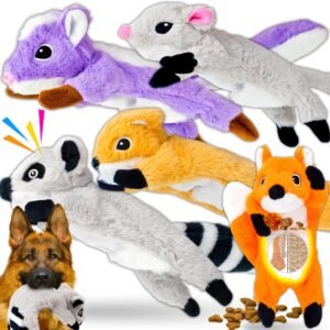 LECHONG 5 Pack Plush Squeaky Dog Toys Bundle for All Dogs | Crinkle Dog Toys with Treat Puzzle Pockets, Durable Reinforced Plush Chew Toys, Partially...