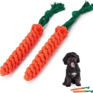 Zappi Co 2 Pack Carrot Dog Rope Chew Toys (22cm) - Durable Dental Cleaning & Teething for Small, Medium, Large Dogs