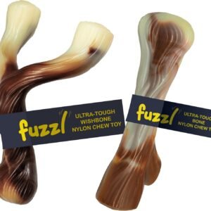 Fuzzl Ultra Tough Nylon Dog Chew Toy - Wishbone & Bone, Beef Scented, Heavy Duty, Water Resistant, Large Breed, 2 Count