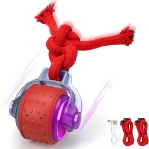 PUHOHUN Interactive Dog Toys, Smart Automatic Moving Dog Ball with Rope, Rechargeable Motion Activated Rolling Dog Toy for Small Large Dogs Aggressive...