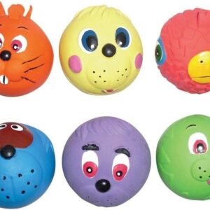 6 x Latex Faceballs Dog Puppy Toy Tennis Balls Sized Soft Squeaky Face Balls