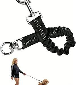 Short Shock Absorber Dog Lead Bungee Dog Leash Extension, Elastic Buffer Extender Prevent Injury on Arm and Shoulder & Save Dogs from Getting Hurt Great for Bicycle, Running, Walking (Black)