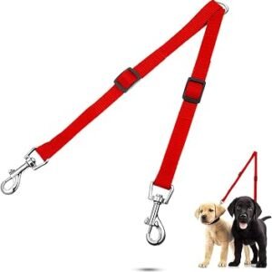 Adjustable Double Pet Trainer Lead, No Tangle Double Dog Distributor Lead, Perfect Leads for Walking 2 Dogs on One Lead (Red)