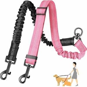 Dual Dog Leash with 360 Swivel Bungee Reflective Lead (Pink Black)