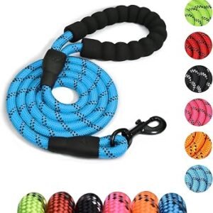 Rope Dog Lead, 2m Reflective Blue Nylon Dog Leash with Soft Padded Handle, Anti Pull Slip Lead for Small, Medium, Large Dogs