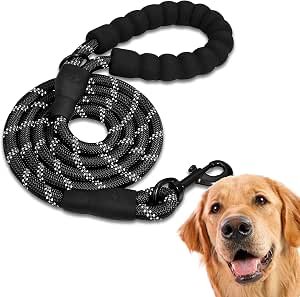 Edipets, Dog Lead, Durable Slip Rope with Soft Padded Handle, Highly Reflective Threads, for Small, Medium, Large Dogs, 47, 60 and 87 inches (47 Inches, Black)