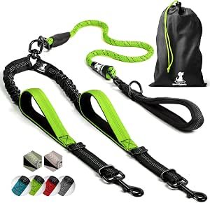 SparklyPets Double Dog Leash, 2 Dogs M/L, Green