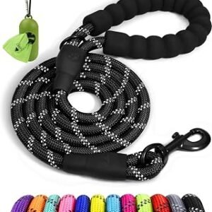 Taglory Rope Dog Lead with Soft Padded Handle ? Reflective Rock Climbing Rope Lead for Medium and Large Dogs 150 cm 1.2 cm Black