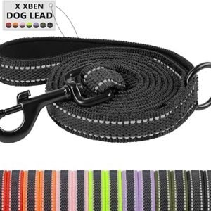 X XBEN Dog Leads for Small Medium Large Dogs,1M/1.2M/1.5M/1.8M/2M/2.2M/3M Reflective Dog Lead with Soft Padded Handle, Training Lead Leash with Durable Rubber Thread, for Walks & Training with Dogs